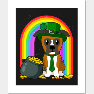 Boxer Rainbow Irish Clover St Patrick Day Dog Gift design Posters and Art